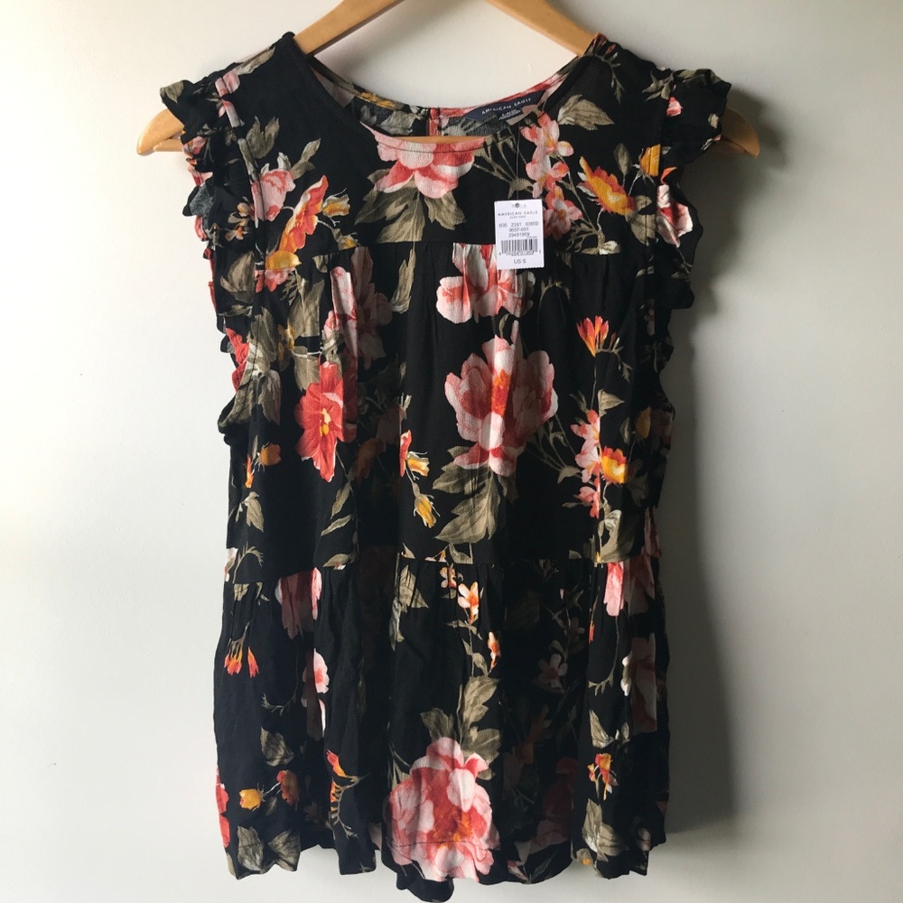 American Eagle Black Floral Top